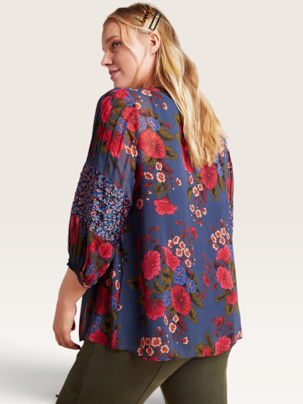 Daniel Rainn Garnet Babydoll Floral Peasant Boho Blouse Size Large - Picture 2 of 11